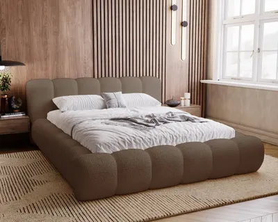 Image de Lit rembourré 140 x 200 Cloud Boucle - Lit double avec mousse épaisse, coffre de rangement, sommier à lattes (marron - Anthology 5)