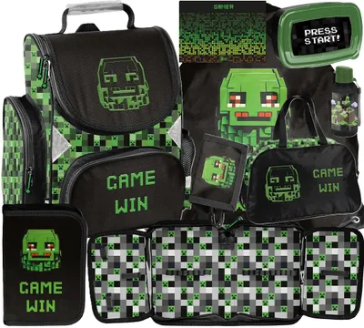 Produktbild von 8 teile Schulranzen MINECRAFT Ergonomisch ranzen rucksack GAME PIXEL fur JUNGEN SET FÜR SCHULKINDER SCHULRANZEN + FEDERMAPPE + TURNBEUTEL