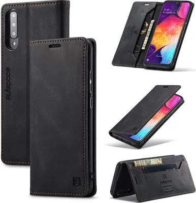 Image de Galaxy A50s Portefeuille Housse, RétroPolyuréthaneHousse en cuir Stand Protection pour Samsung Galaxy A50 / A50S / A30S Noir