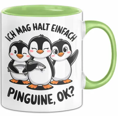 Produktbild von Pinguin Tier Tasse Geschenk Lustige Geschenkidee Spruch Ich Mag Halt Einfach Pinguine (Grün)
