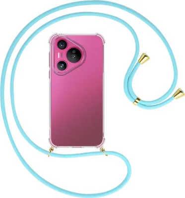 Produktbild von Handykette Backcover-Schutzhülle mit Band (Metall goldfarben) für Huawei Pura 70 - himmelblau