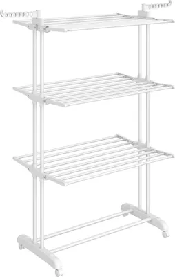 Produktbild von SONGMICS Wäscheständer, Standtrockner 4 Ebenen, mit Rollen, 63,5 x 128 x 173 cm, Wolkenweiß