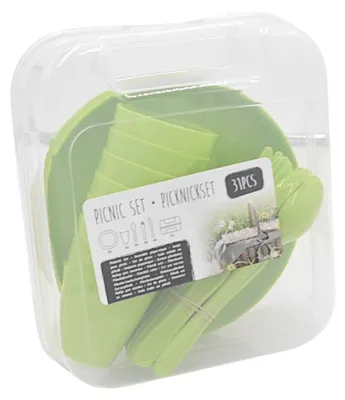 Produktbild von Picknick Geschirr Set 31-tlg. Campinggeschirr Festival-Set Outdoor Besteck, Farbe:grün
