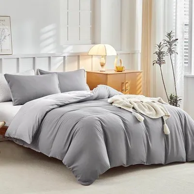 Obrázek produktu pro Sada povlečení Unyqoos® z prodyšné mikrovláknové tkaniny, 220 x 240 cm – 1 prostěradlo + 2 povlaky na polštáře 65 x 65 cm, světle šedá, se zipem