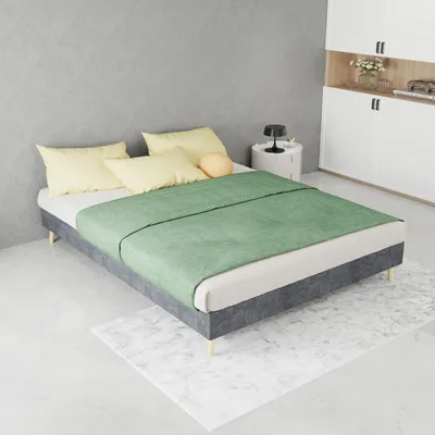 Produktbild von Zerbaco Polsterbett Doppelbett 140x200 cm grau mit Lattenrost, modernes Design, niedrige Höhe, Stoffbezug, ohne Matratze