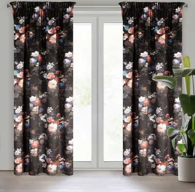 Produktbild von Vorhang KAREN schwarz rosa 140x270 cm  Kräuselband Tunnelzug Tunneldurchzug
