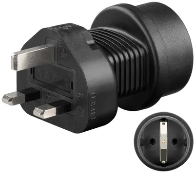 Zdjęcie produktu dla Goobay 95307 Adapter sieciowy, czarny - gniazdo bezpieczeństwa (typ F, CEE 7/4) > 3-stykowa wtyczka UK (typ G, BS 1363)