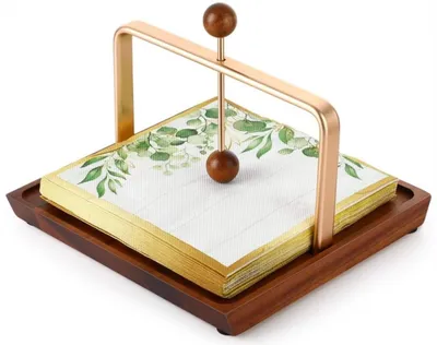 Serviettenhalter aus Holz, 18x18x9 cm, mit Beschwerung, goldfarben