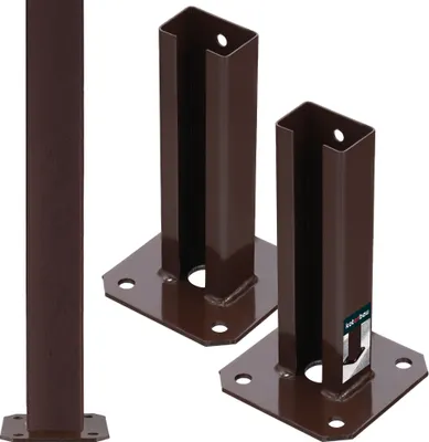 Produktbild von KOTARBAU® 2er Set Pfostenträger für Zaunpfosten 60x40 mm für Doppelstabmattenzaun Aufschraubhülse zum Aufschrauben pulverbeschichteter Stahl Braun
