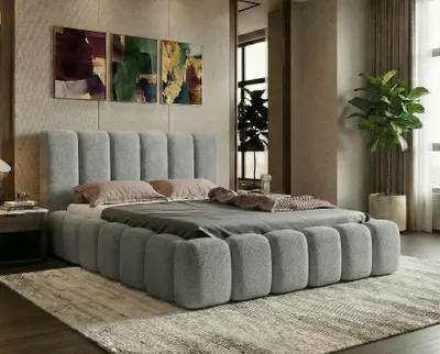 Produktbild von LUXKOR24 Polsterbett VELORA 160x200cm mit Bettkasten & Metallgestell - Bouclé Stoff GRAU GERRA