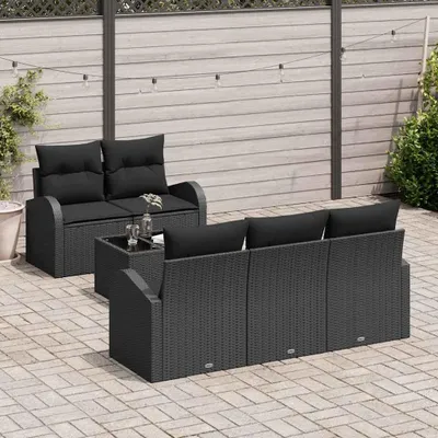 Immagine prodotto di Set di divani da giardino vidaXL, 6 pezzi, 5 posti, colore nero, in rattan sintetico