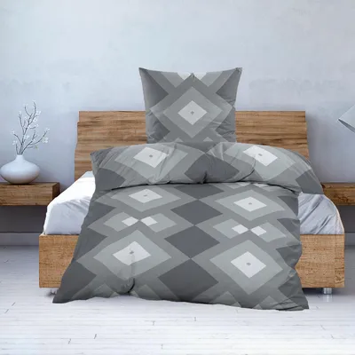Produktbild von Biber Bettwäsche 135x200 cm 2tlg. Baumwolle Anthrazit Grau Geometrisch