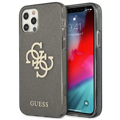 Produktbild von Guess Glitter 4G Big Logo - Hülle für iPhone 12 / iPhone 12 Pro (Schwarz)