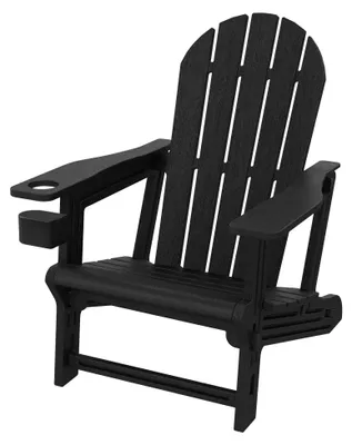 Zdjęcie produktu dla ML-Design Fotel wypoczynkowy Adirondack z uchwytem na napoje, czarny, krzesło ogrodowe z tworzywa sztucznego imitującego drewno, fotel ogrodowy odporny na warunki atmosferyczne, fotel wypoczynkowy do ogrodu i na taras