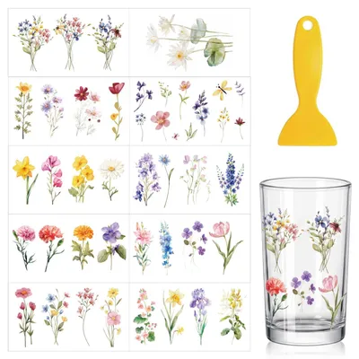 Blumen-Transferaufkleber, 10 Blatt, für Möbel, Glas, Basteln, Scrapbooking