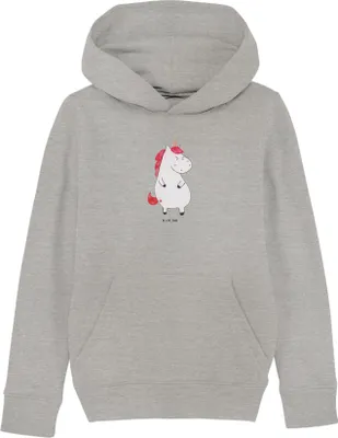 Produktbild von Mr. & Mrs. Panda Kinderpullover Einhorn Wut 9-11 Jahre (134/146) - Heather Grey - Geschenk, Sweatshirt, Sweater, Pulli, Unicorn, Hoodie, Kinderbekleidung, wütend, Arbeit