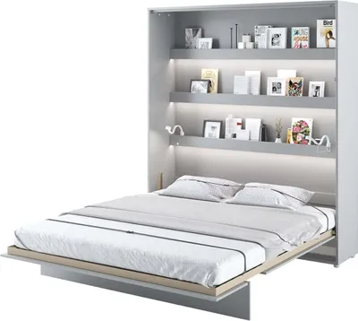 Produktbild von Furniture24 Schrankbett Bed Concept Lenart, Wandklappbett mit Lattenrost, V-Bett, Wandbett Bettschrank Schrank mit integriertem Klappbett Funktionsbett BC-13, 180 x 200 cm, Grau/Grau, Vertical