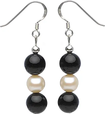 Produktbild von Ohrringe Ohrhänger aus Onyx & Süßwasserperlen 925 Silber Ohrschmuck Damen