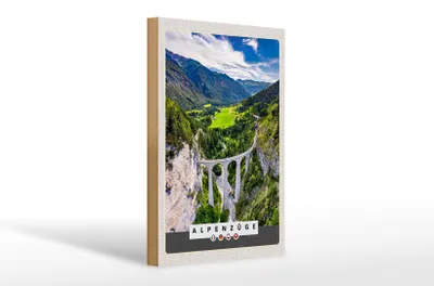Produktbild von Holzschild Reise 20x30cm Alpenzüge Schweiz Österreich Natur