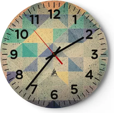 Produktbild von Wanduhr - Rund - Glasuhr - Abstraktion Dreieck Muster - 30x30cm - Schleichendes Uhrwerk - Lautlos - zum Aufhängen bereit - Dekoration Modern - Wanddekoration aus Glas - C4AR30x30-4287