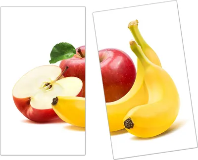 Produktbild von Spritzschutz Herdabdeckplatte Schneidebrett aus Glas Bananen und Äpfel 2-Teilig (60x52cm)