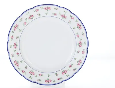 Produktbild von Thun 1794 Rose, flacher Teller 25 cm, Rosen, blauer Rand, Thun