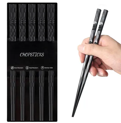 Essstäbchen-Set, 5 Paar, Glasfaser, schwarz, spülmaschinenfest