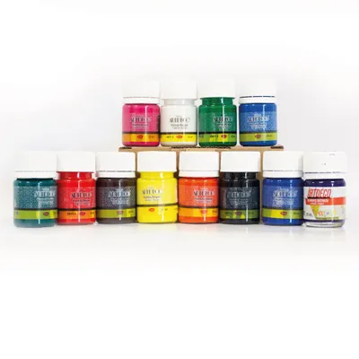 Zdjęcie produktu dla Zestaw farb do tkanin Artdeco – 12 sztuk po 25 ml w różnych kolorach