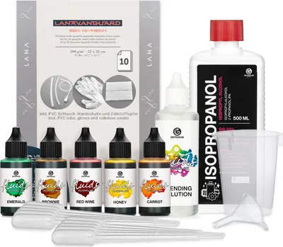 Obrázok produktu pre Súprava alkoholových atramentov Octopus Fluids „LEAVES“ (5 x 30 ml) s roztokom na rozmazávanie, papierom na alkoholové atramenty a príslušenstvom pre fluid art, 5 x 30 ml