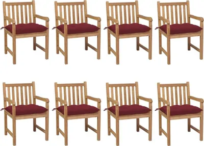 Produktbild von Gartenstühle 8 Stk. mit Weinroten Kissen Massivholz Teak