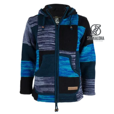 Immagine prodotto di Gilet in lana lavorato a maglia Shakaloha Patch ZH con fodera in pile e cappuccio rimovibile – Donna – Realizzato a mano in Nepal con lana di pecora