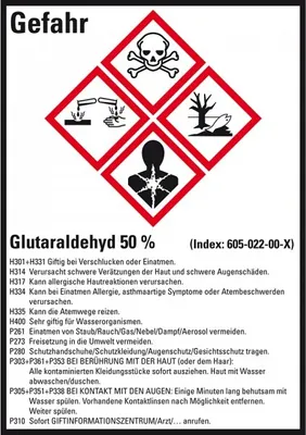 Produktbild von Dreifke® Aufkleber I GHS-Etikett Glutaraldehyd 50%, GefStoffV/GHS/CLP, Folie,...