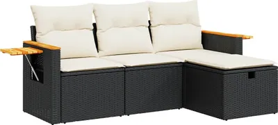 Obrázok produktu pre vidaXL 4-dielna záhradná sedacia súprava s vankúšmi Black Poly Rattan