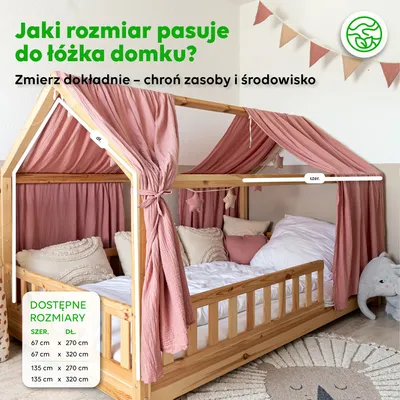 Zdjęcie produktu dla Baldachim do łóżka domku 135x270 cm stary róż ze złotą aplikacją - 2 pasy tkaniny