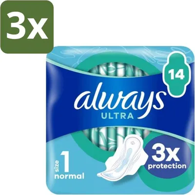 Produktbild von Always – Damenbinden – Ultra Normal Plus – 14 Damenbinden - Vorteilspack - 3 Stücke