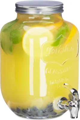 Produktbild von Relaxdays Getränkespender 3,5 l, Glas, Zapfhahn, Retro Saftspender Gastro, Vintage Limonadenspender Gartenparty, klar