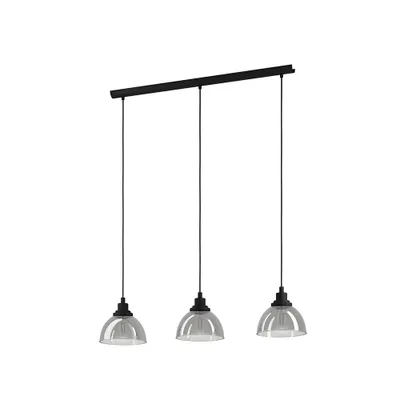 Image de Lampe suspendue EGLO Beleser, suspension à 3 ampoules pour table de salle à manger, lampe suspendue en métal noir et verre fumé, lampe de salle à manger suspendue, E27, 90,5 cm