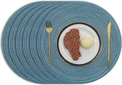 Immagine prodotto di Set di tovagliette rotonde blu, resistenti al calore, 6 pezzi, 38 cm, lavabili