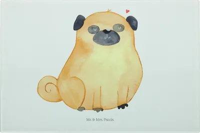 Produktbild von Mr. & Mrs. Panda Schneidebrett Glas Mops - Weiß - Geschenk, Schneideplatte, Vierbeiner, Hund, Liebe, Glasschneidebrett, Sprüche, schneidbrett, Hackbrett, Knuffig
