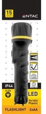 Produktbild von Entac Taschenlampe 2AA Kunststoff, Taschenlampe, Schwarz, Kunststoff, Tasten, IP44, LED