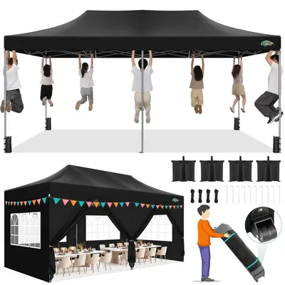Produktbild von Faltpavillon 3x6m Wasserdicht UV-Schutz mit 6 Seitenwänden Schwarz