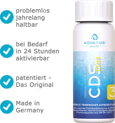 Produktbild von AQUARIUS pro life ® - CDSplus 100 ml - patentierte Chlordioxid Lösung I CDL Tropfen I Chlorine Dioxide Solution I auf Wunsch aktivierbar I Das Original