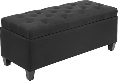 Produktbild von Polsterbank mit Stauraum, 100 x 40 x 44 cm, Schwarz | Leinenoptik, Holzbeine, Bettbank, bis 130 kg belastbar, für Wohnzimmer, Schlafzimmer und Flur