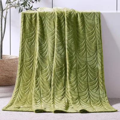 Immagine prodotto di Coperta in pile con motivo a foglie, 150 x 200 cm, color verde oliva, adatta per interni ed esterni