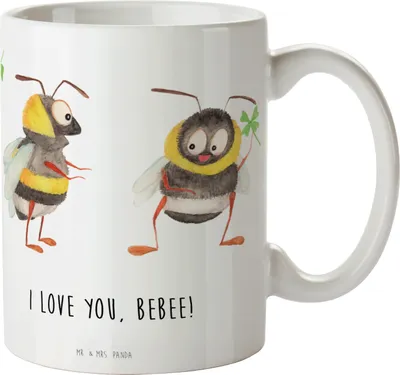 Produktbild von Mr. & Mrs. Panda Pott Bienen Paar - Weiß - Geschenk, Schildkröten, Teepott, Mitbringsel, kaffeebecher keramik, Trinkbecher, Kaffeetasse, für Freundin, Tasse, Valentinstag