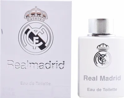 A white box and bottle of Real Madrid Eau de Toilette.