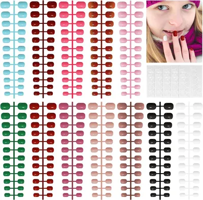 Productafbeelding van Kinder Press-on nagels, kort, glanzend, 288 stuks, 12 kleuren, acryl, voor meisjes