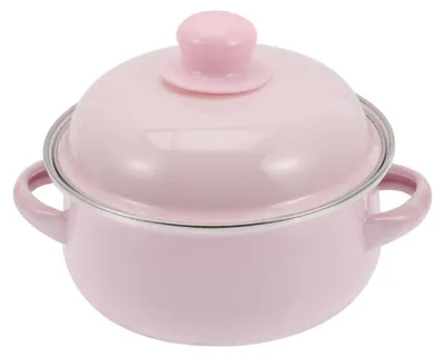 Produktbild von Emaille Topf mit Deckel 1,1L Rosa 16cm Induktion Kochtopf Schmortopf Suppentopf Rührschüssel