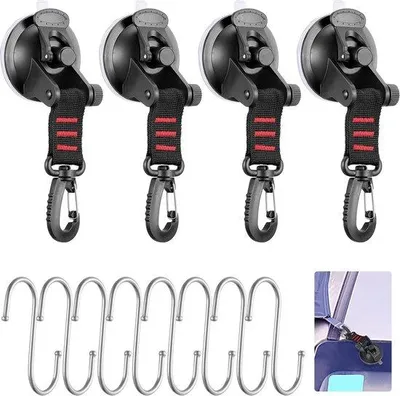 Produktbild von 4 Stahlzuignappen für Zelt, Boot, Camping, mit Haken, für Zeltstangen, Zelt, Boot, Sichtschutz