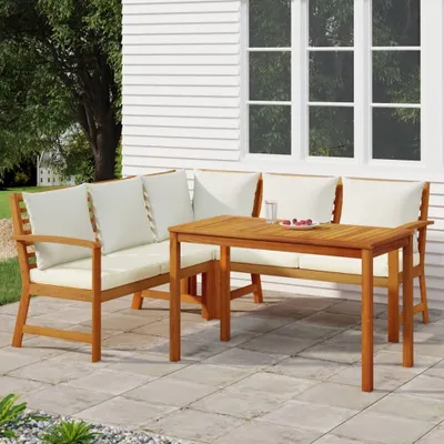 Immagine prodotto di Set da pranzo da giardino 4 pezzi con cuscini in legno massiccio di acacia - mobili da giardino 3154962